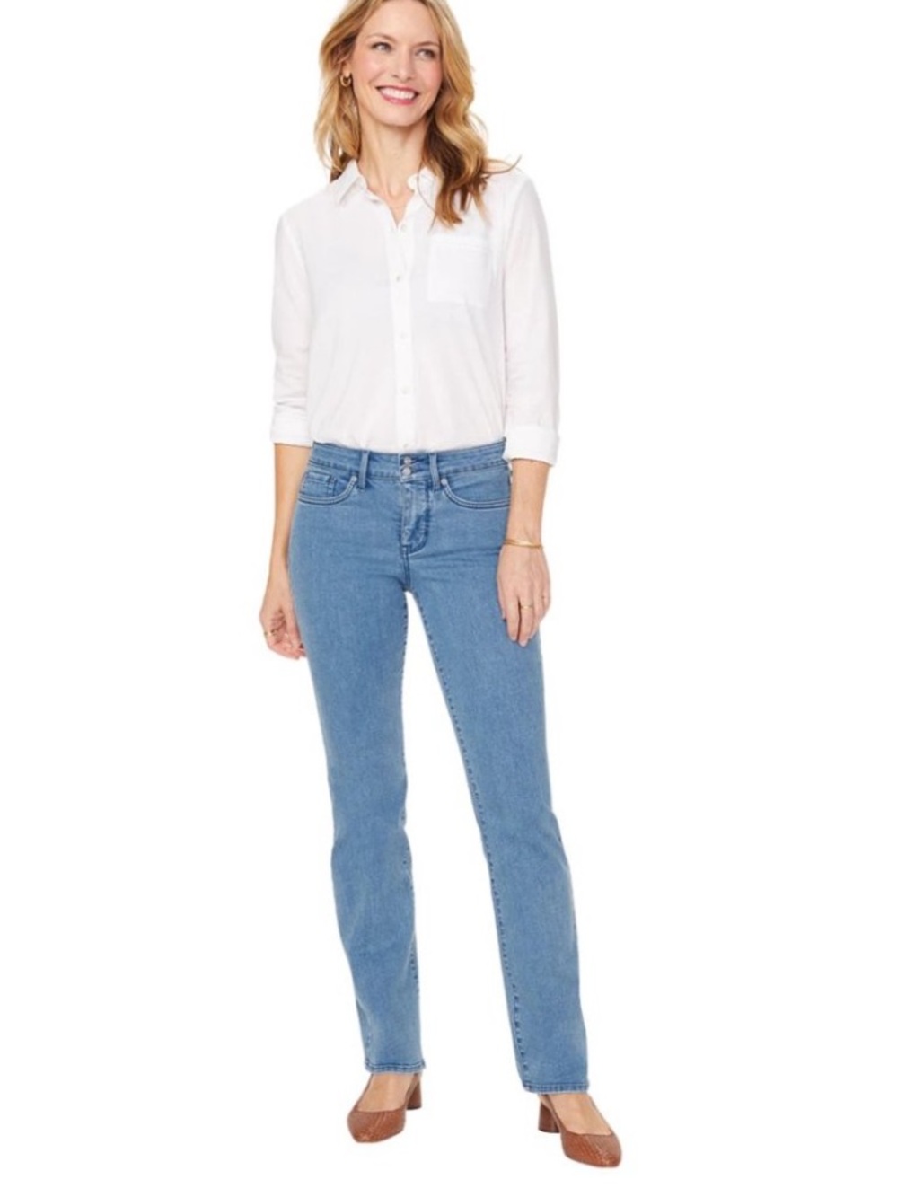 NYDJ Marilyn Straight Lift X Tuck Double Shank Waistband Blue Jeans Size 12P